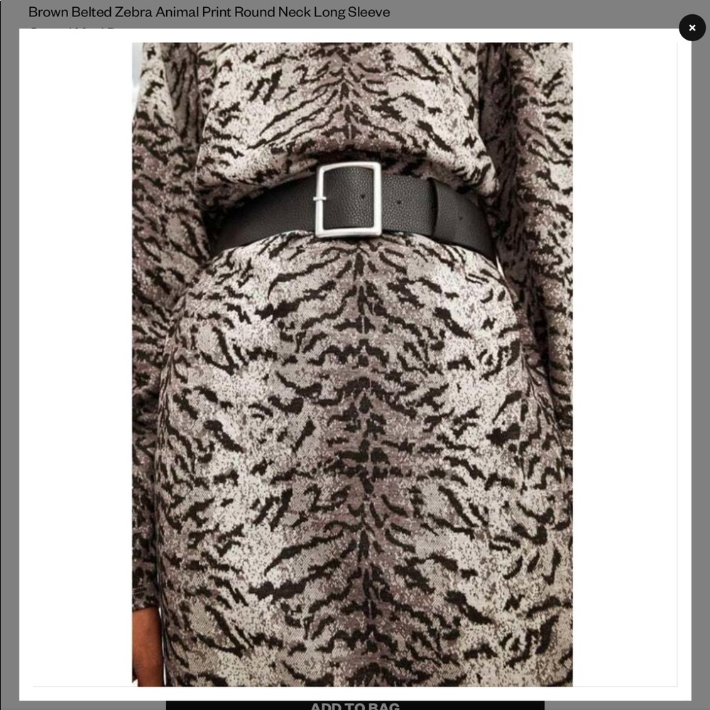 NWT Zara brown belted zebra animal print dress